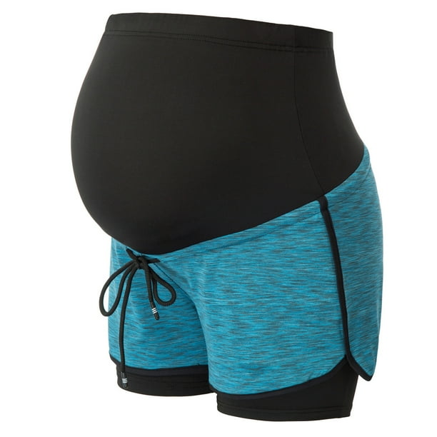 Maacie Maternity Shorts Full Panel Workout Shorts Double Layer Drawstring Waist